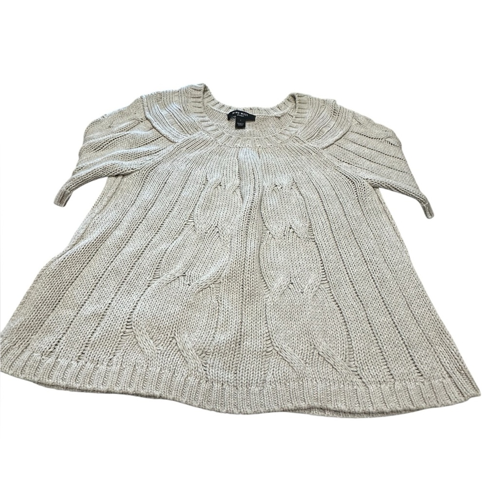 Nine West Jeans Knit Short Sleeve Cream Sweater